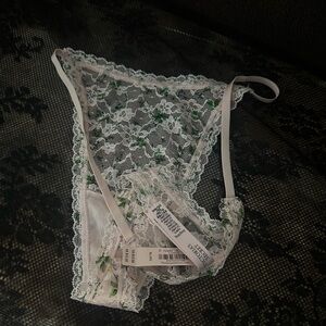 Victoria's Secret White Lace Panties with Green Floral Accents